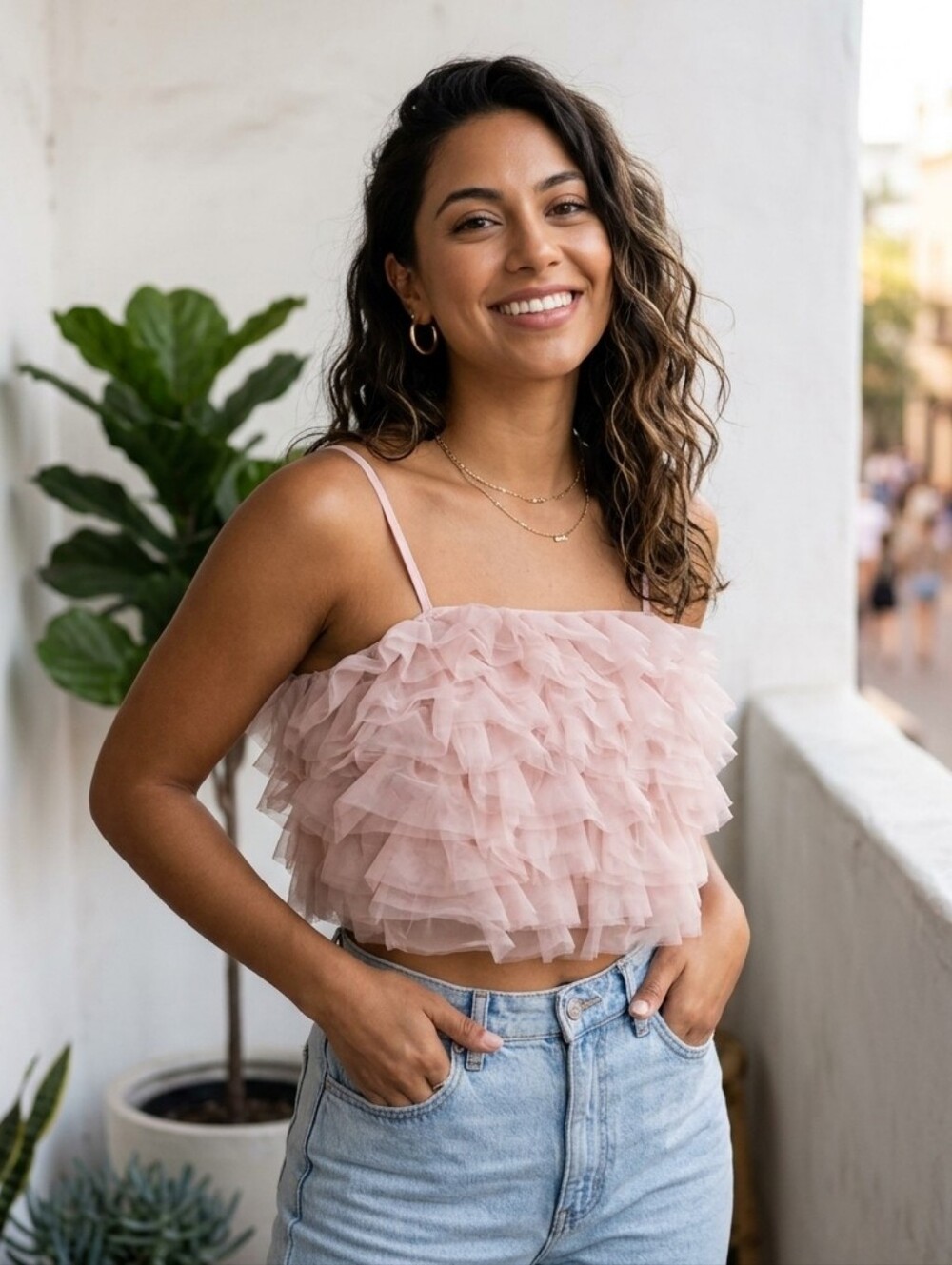 a new day Blush Pink Ruffle Tulle Cami